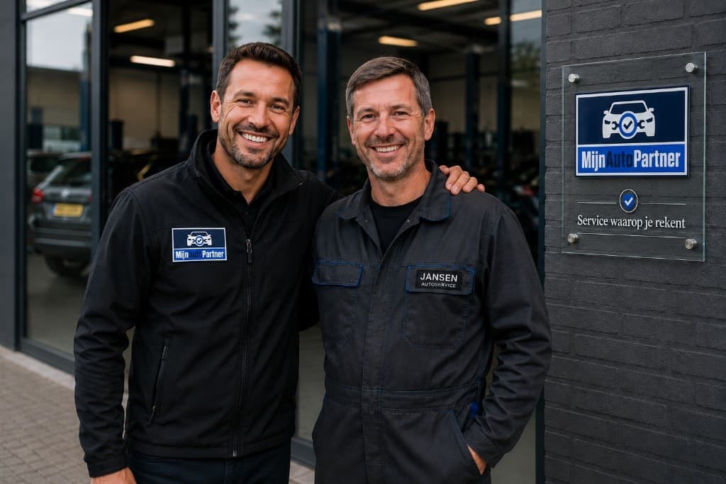Samenwerking tussen MijnAutoPartner en een aangesloten garage voor het gevelbord